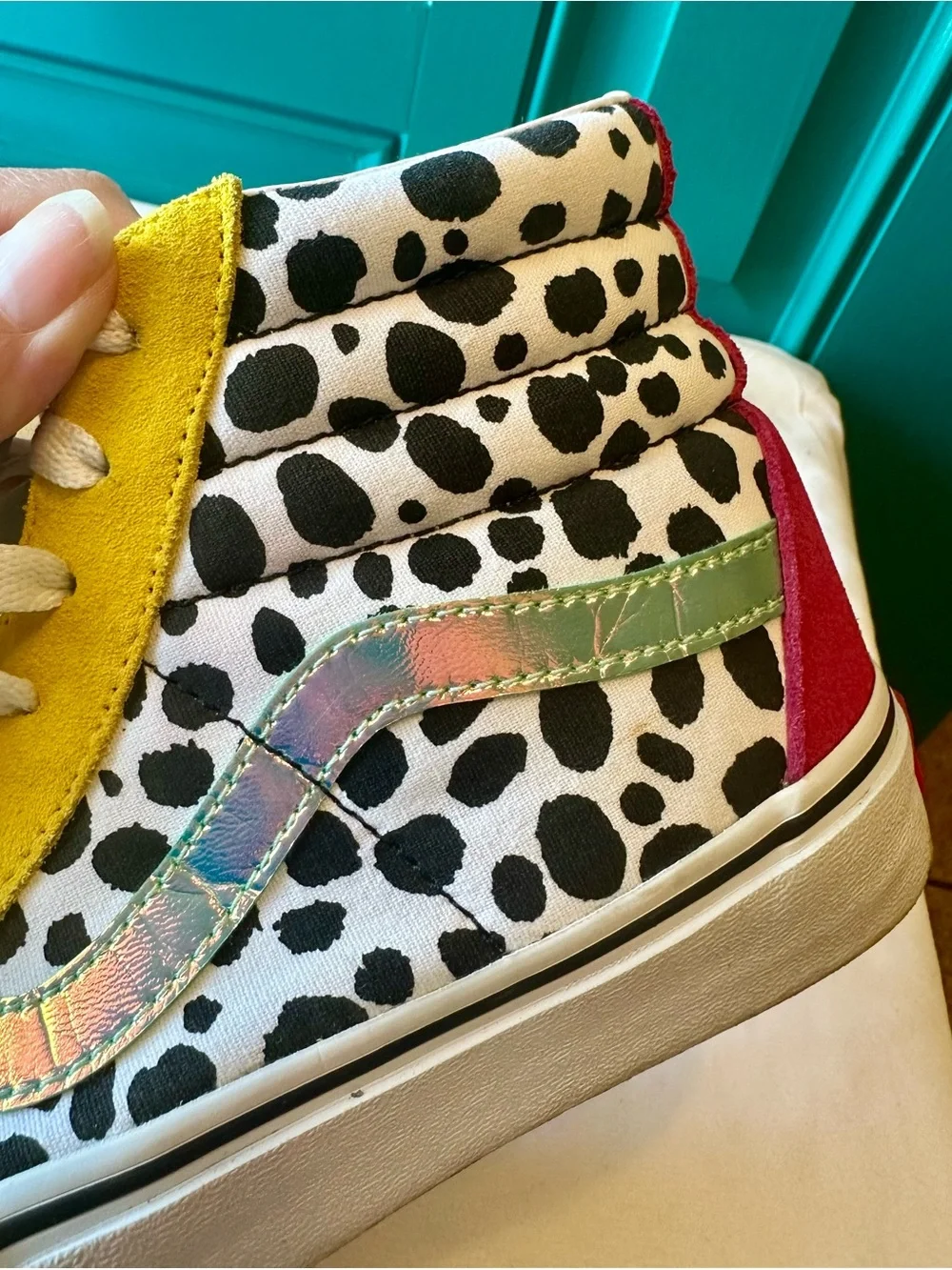 Vans ComfyCush Sk8-Hi Mixed Media Sneakers Dalmatian Colorblock Iridescent 8.5